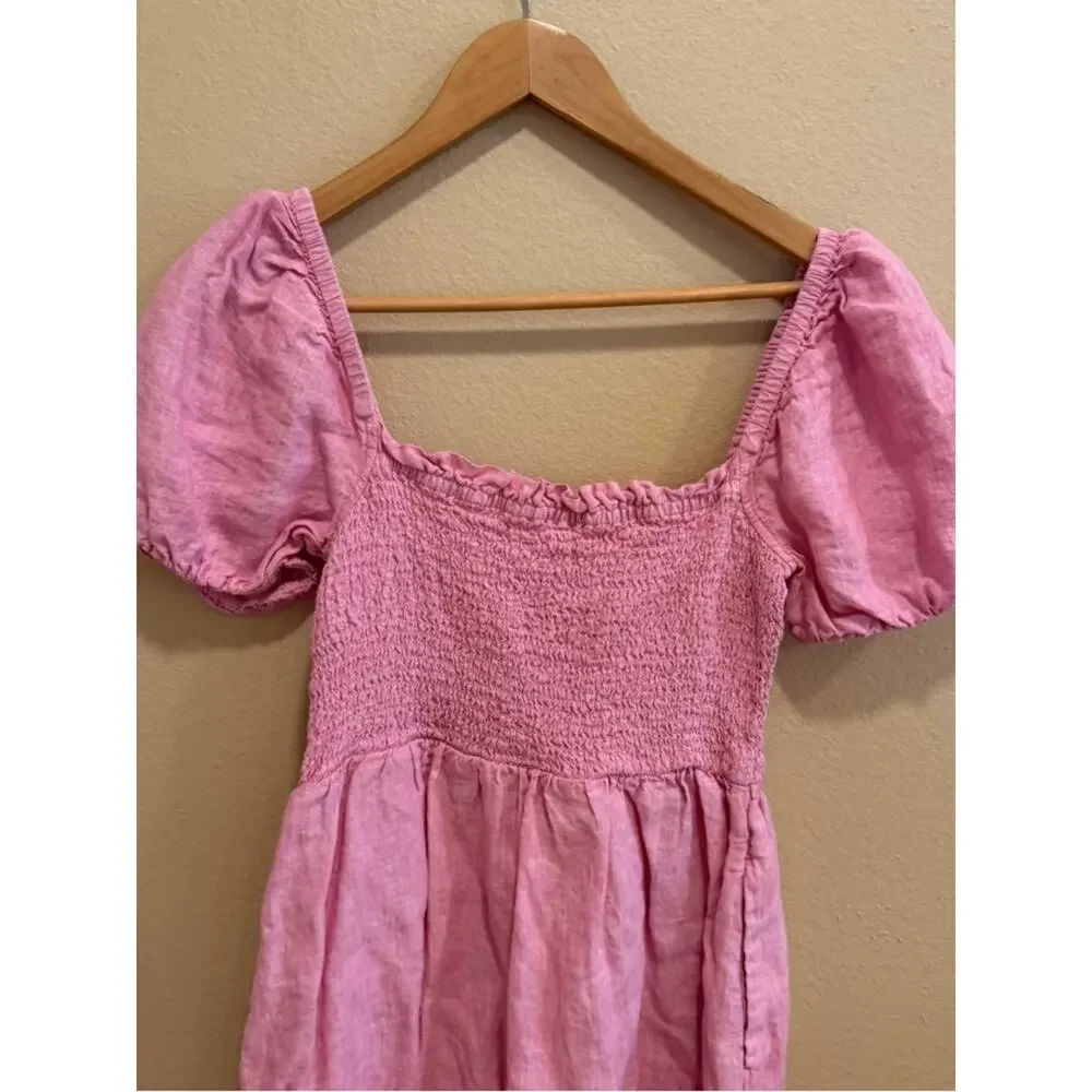 J. Crew Linen Pink Smocked Babydoll Mini Dress Small